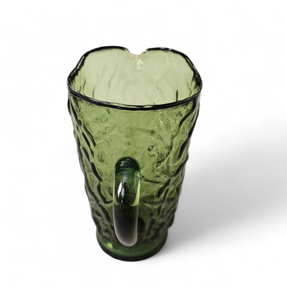 Large Green Textured Glass Pitcher | 64 oz | Sculptural Art Glass Style - Picture 4 of 8
